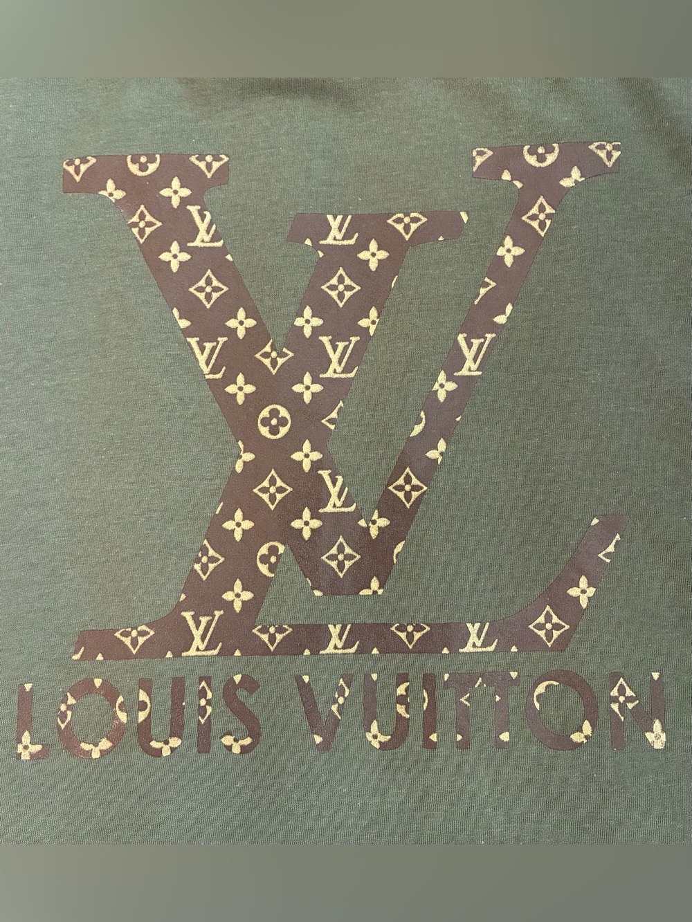 New! Men’s Army Green Luxury LV Graphic T-shirt Size XL